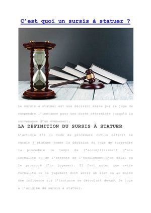 Clarification d'un sursis à statuer.