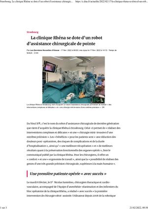 Article DNA 17.02.2022 : Robot chirurgical Da Vinci