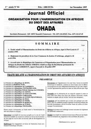 JO OHADA N° 04 1ER Novembre 1997