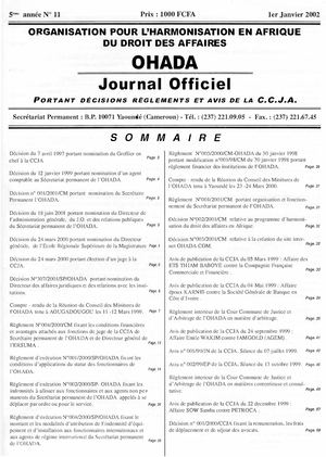 JO OHADA N° 11 01janvier2002