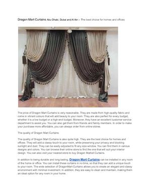 Dragon Mart Curtains Abu Dhabi, Dubai and Al Ain :- The best choice for homes and offices