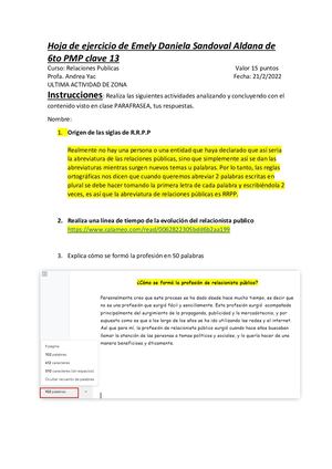Relaciones Publicas Hoja De Ejercicio Emely Sandoval 6to Pmp Clave 13