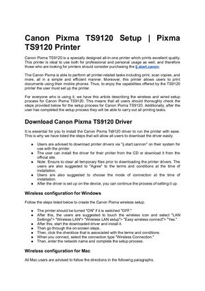 Canon Pixma Ts9120 Setup Pixma Ts9120 Printer