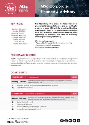 MSc Corporate Finance & Advisory - Program Outline