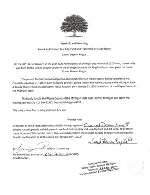 Baby deed  Birth certificate sun