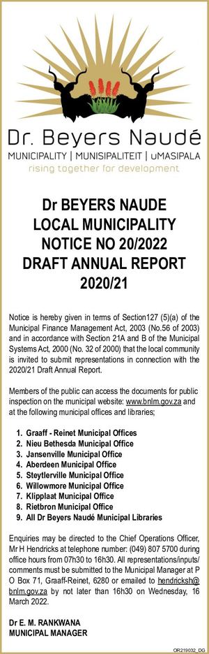 Dr Beyers Naudé Municipality: Draft Annual Report