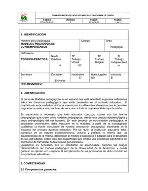 Plan De Curso Modelos Pedagogicos Contemporáneos Sociales 2021 Ii