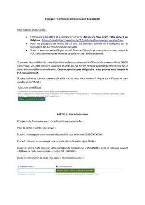 Belgique Formulaire De Localisation Passager