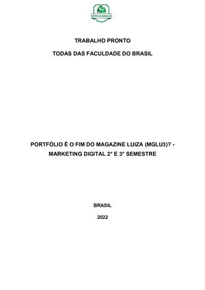 PORTFÓLIO É O FIM DO MAGAZINE LUIZA - MARKETING DIGITAL 2° E 3° SEMESTRE