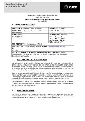 Silabo Pucem 2019 Ae Sistemas De Información Portoviejo