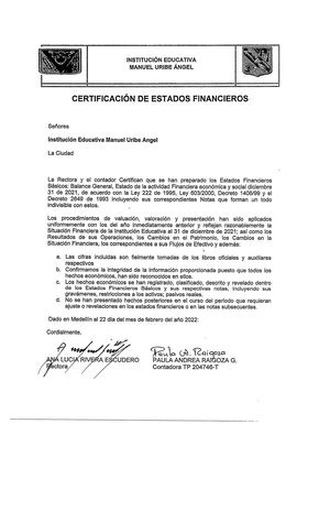 Certificado De Estados Financieros
