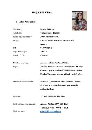 Hoja de Vida Cristina Villavicencio