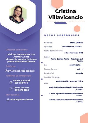 Hoja de Vida Cristina Villavicencio