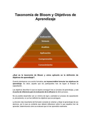 Taxonomía De Bloom Y Objetivos De Aprendizaje