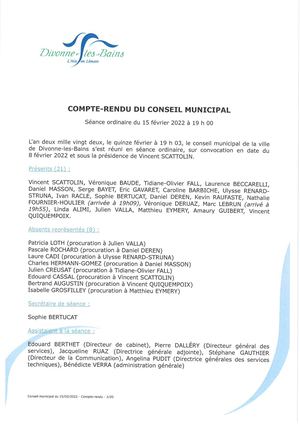 Compte rendu - conseil municipal 15 février 2022