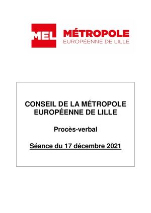 Proces Verbal Du Conseil Metropolitain Du 17 Décembre 2021