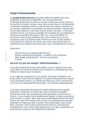 Projet Professionnel Comment