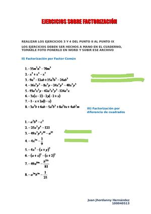 Ejercicios De Factorización Juan J Hernández