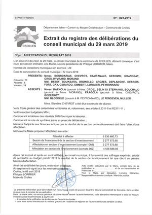 Crolles Deliberation 23 2019 3 Affectation Du R Sultat 2018