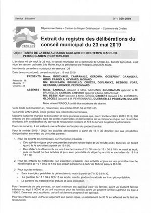 Crolles Deliberation 50 2019 5 Tarifs De La Restauration Scolaire Et Des Temps D Accueil P Riscolaire Pour 2019 2020