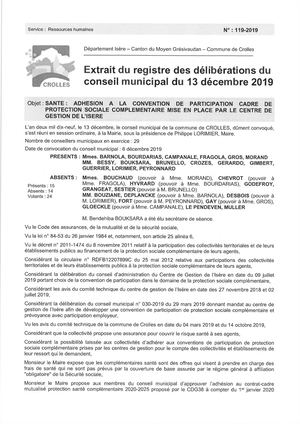 Crolles Deliberation 119 2019 12 Adh Sion La Convention Cdg38 Mutuelle
