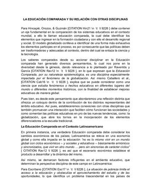 La Educación Comparada y su Relación con Otras Disciplinas