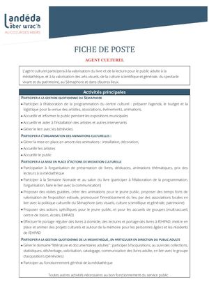 fiche de poste Agent Culturel