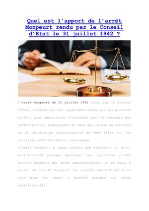 Quel Est L’apport De L’arrêt Monpeurt Rendu Par Le Conseil D’état Le 31 Juillet 1942
