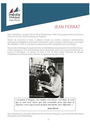 HOMMAGE À JEAN FERRAT - BIBLIOGRAPHIE-DISCOGRAPHIE