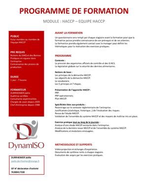 Programme Equipe HACCP