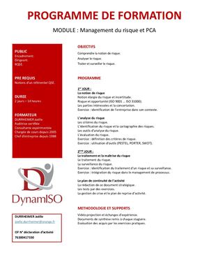 Programme Management du Risque et PCA