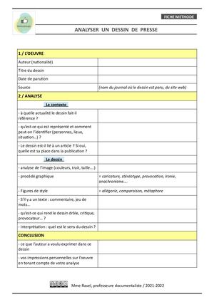 Fiche Méthodologique Analyser Un Dessin De Presse
