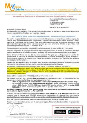 Courrier à Sophie Cluzel Sur Blocage 16 01 2019