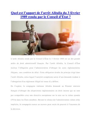 C'est quoi l’apport de l’arrêt Alitalia du 3 février 1989 ?