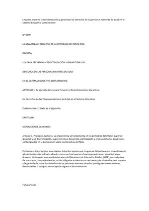 Ley 9999 Ley Para Prevenir La Revictimización Y Garantizar Los Derechos De Las Personas Menores De Edad En El Sistema Educativo Costarricense