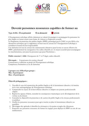Proposition Formation Personne Ressource Pppf