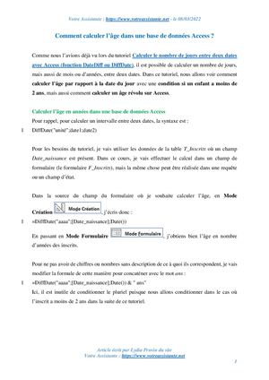 Comment calculer l'âge dans une base de données Access ?