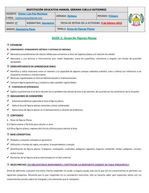 Guía 1 Areas De Figuras Planas Geometría 9°