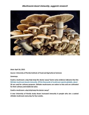 Mushrooms boost immunity, suggests research