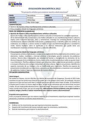Evaluación Diagnóstica 2022 Arte Y Cultura 1° Sec