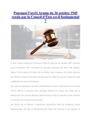 De quoi s'agit l’arrêt Aramu du 26 octobre 1945 rendu par la conseil d’État ?