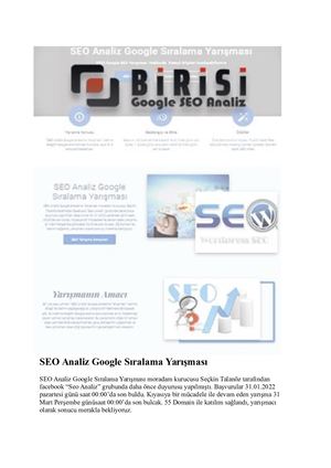 Seo Analiz Google Sıralama Yarışması