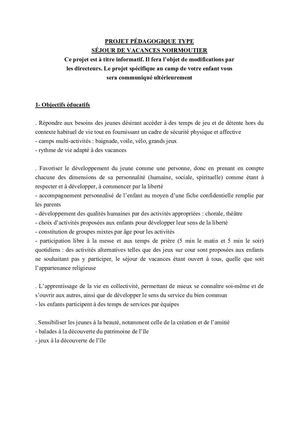 Projet Pédagogique Colonie Noirmoutier