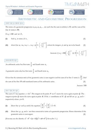 H2 Math Topical Worksheet (Arithmetic Progression and Geometric Progression)