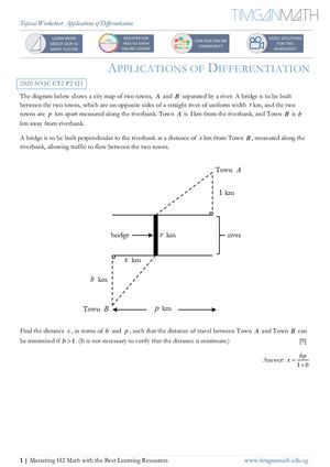 H2 Math Topical Worksheet (Applications Of Differentiation)