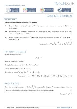 H2 Math Topical Worksheet (Complex Numbers)