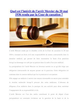 Quel Est L’intérêt De L’arrêt Mercier Du 20 Mai 1936 Rendu Par La Cour De Cassation
