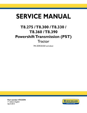 New Holland T8 360 Powershift Transmission (PST) Tractor Service Repair Manual Instant Download