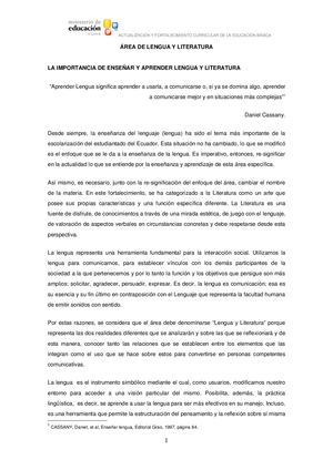 Importancia De La Lengua Y Literatura