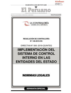 Rc 146 2019 Cg Directiva 006 2019 Cg Integ Implementación Del Sistema De Control Interno En Las Entidades Del Estado De 15 May 2019